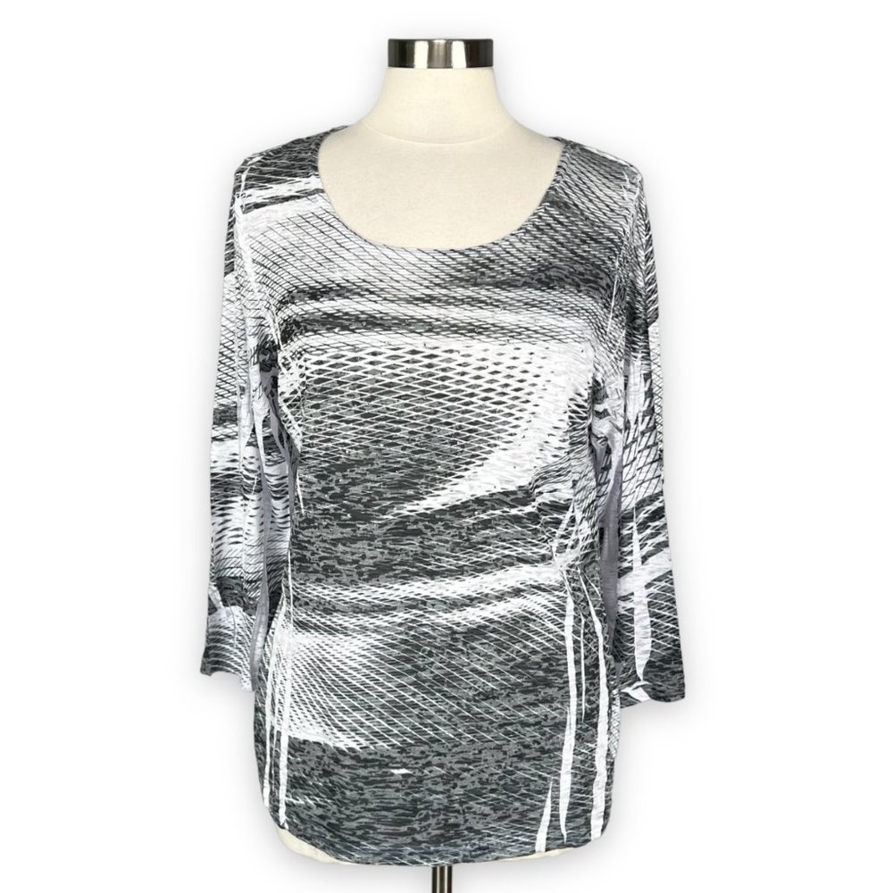 Impulse California Black White Abstract Lightweight Embellished Blouse Large